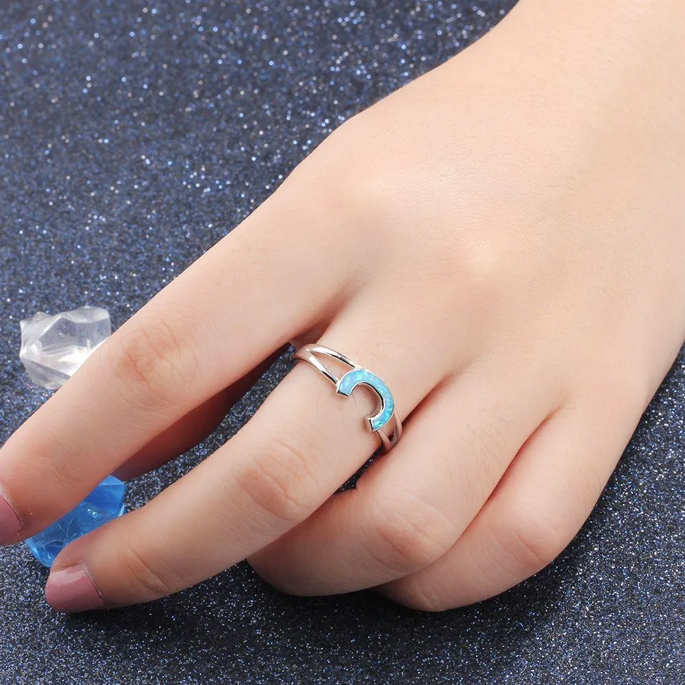 Authentic 925 Sterling Silver Rings with Blue Opal Stone Letter C Design – Trendy Jewelry Gift for Women