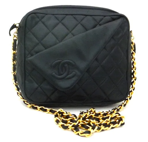 Authentic Chanel Vintage Black Quilted Mini Camera Style Handbag