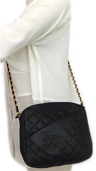 Authentic Chanel Vintage Black Quilted Mini Camera Style Handbag