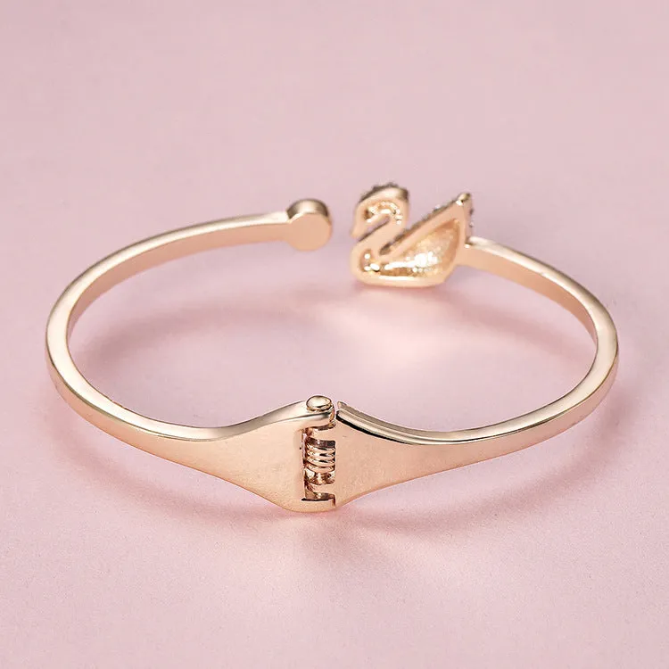 Authentic Crystal Swan Gold Plated Stainless Steel Bangle bracelet for Women