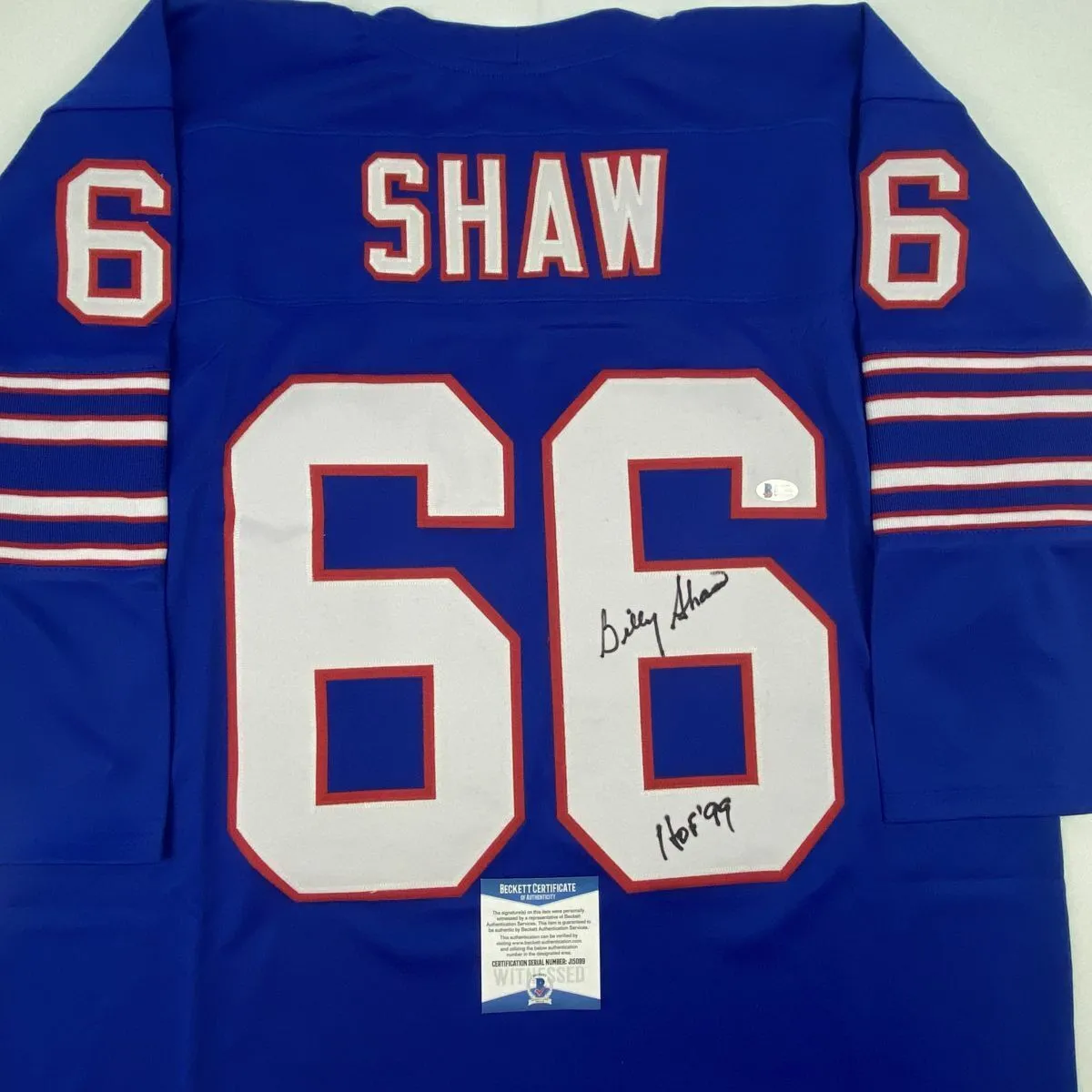 Autographed/Signed BILLY SHAW HOF 99 Buffalo Blue Football Jersey Beckett COA