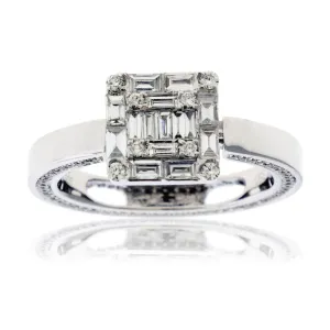 Baguette & Round Diamond Cluster Style Ring - Pendant