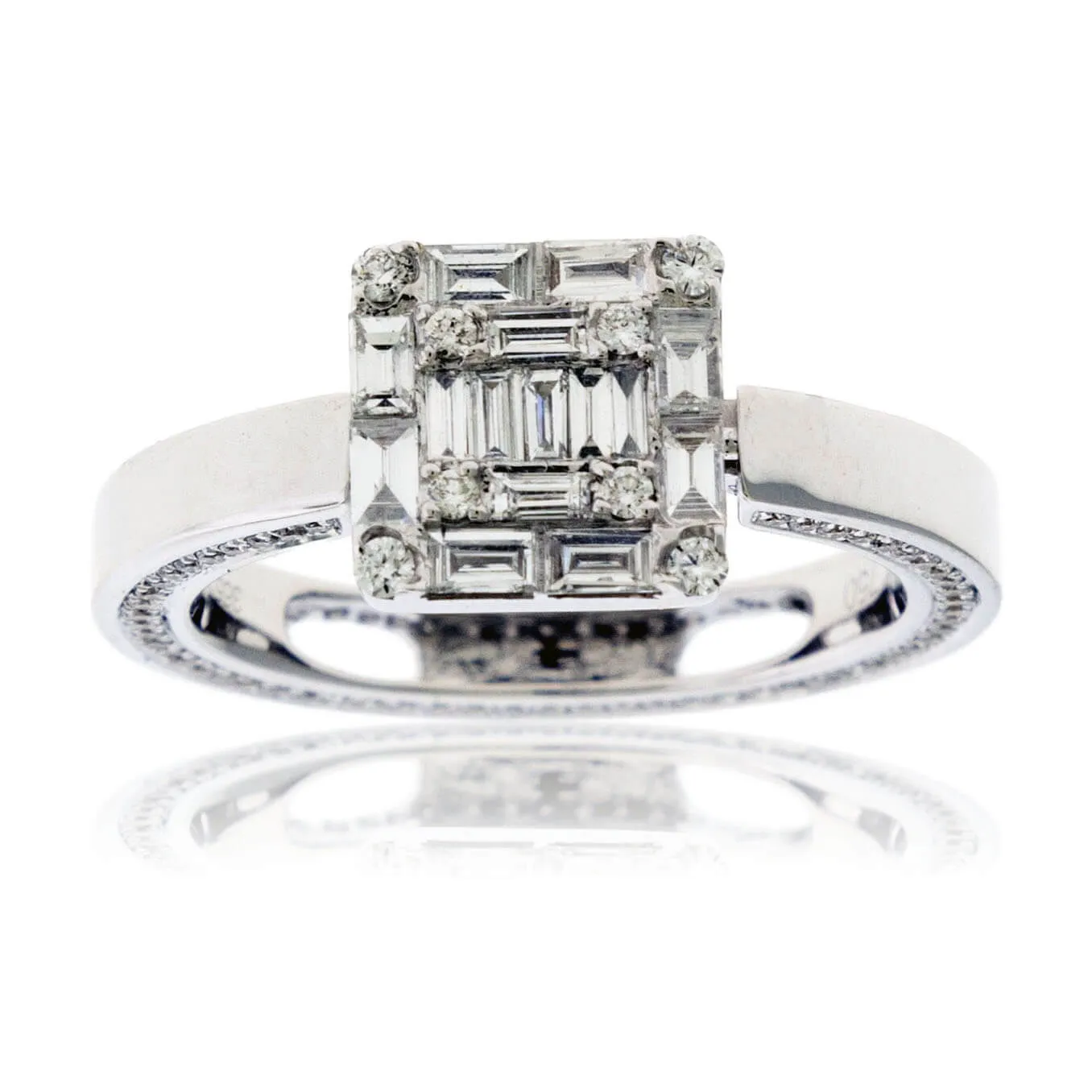 Baguette & Round Diamond Cluster Style Ring - Pendant