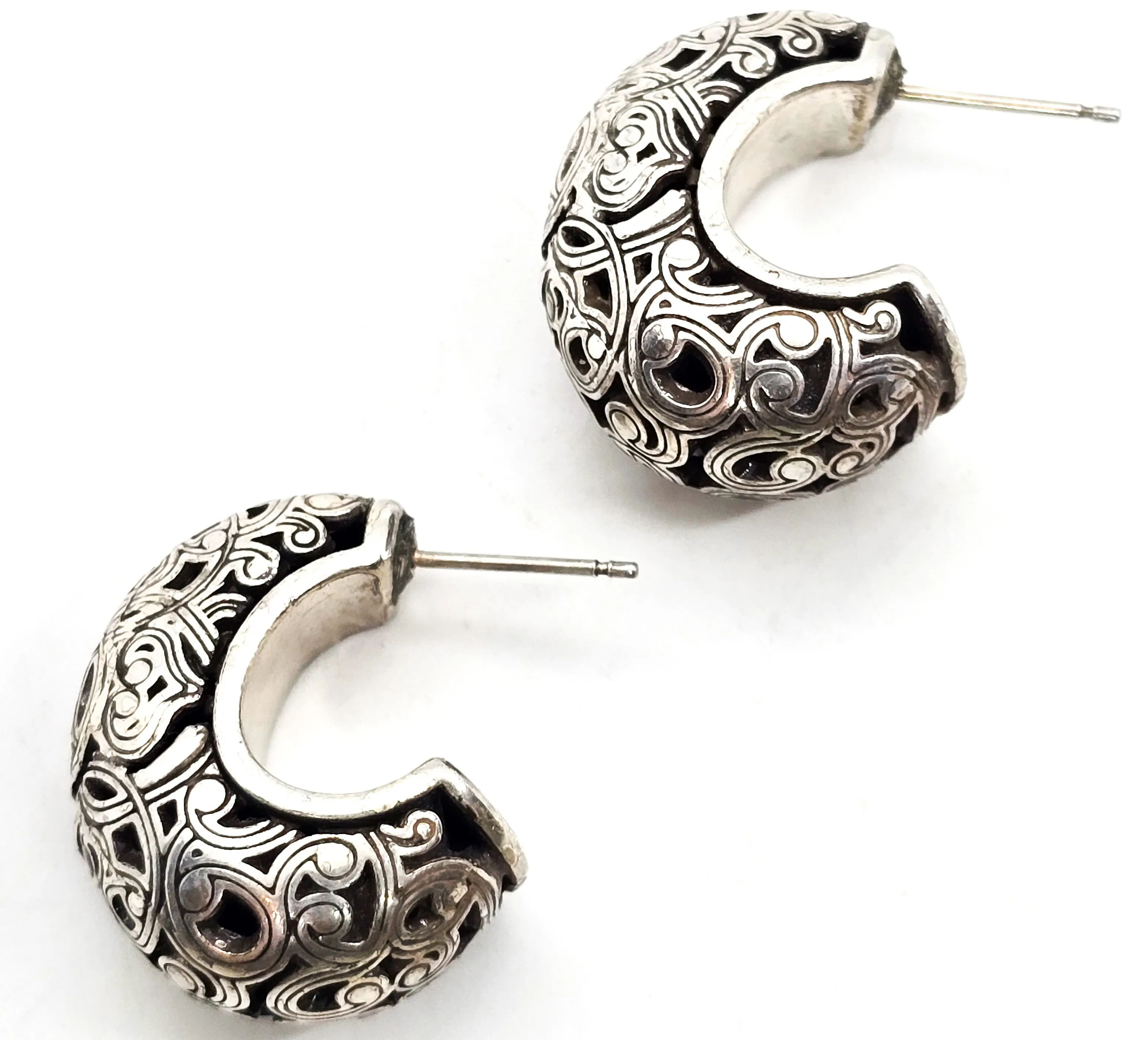 Balinese Tribal Open work filigree sterling silver plated retro hoop earrings