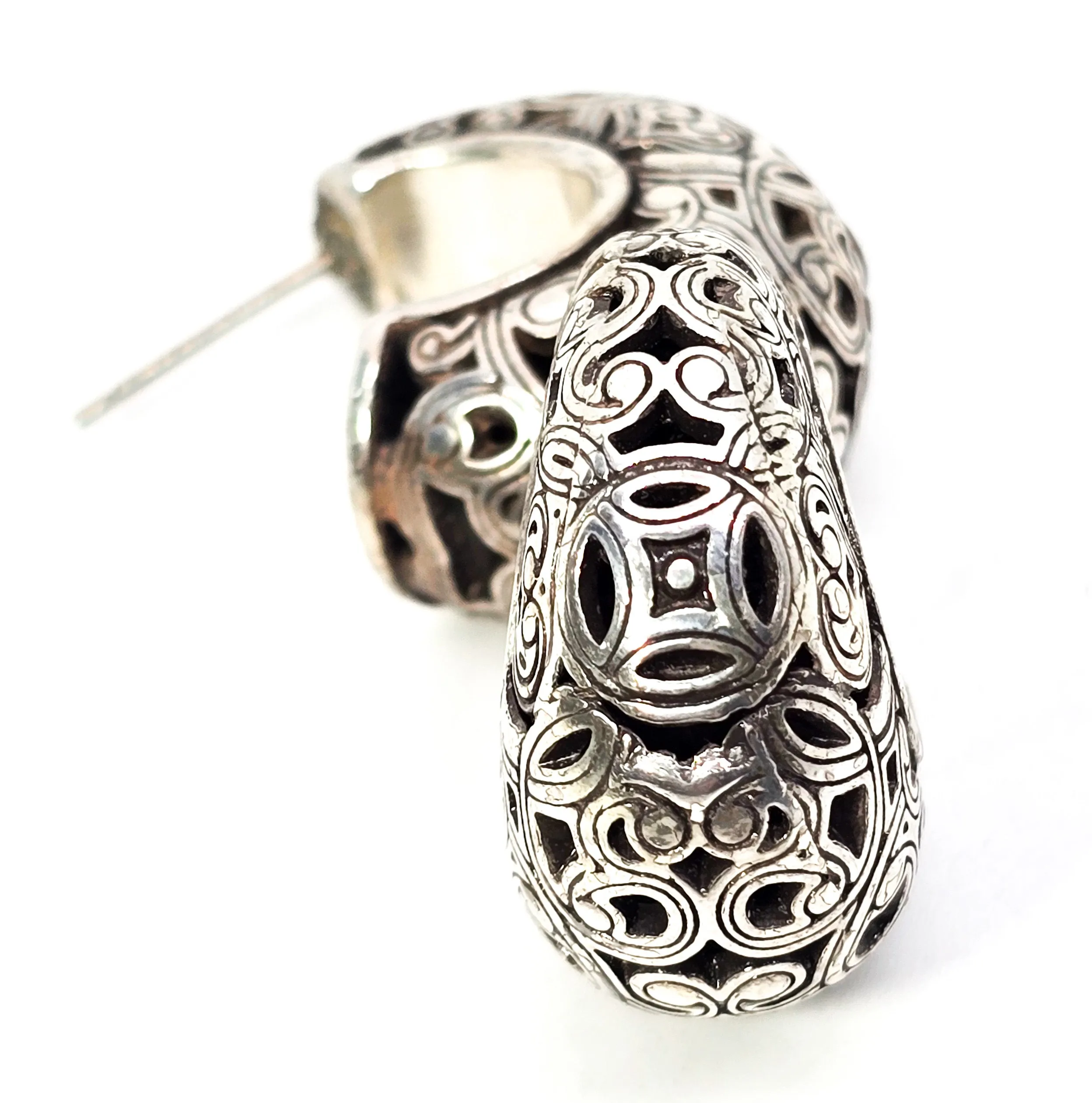 Balinese Tribal Open work filigree sterling silver plated retro hoop earrings