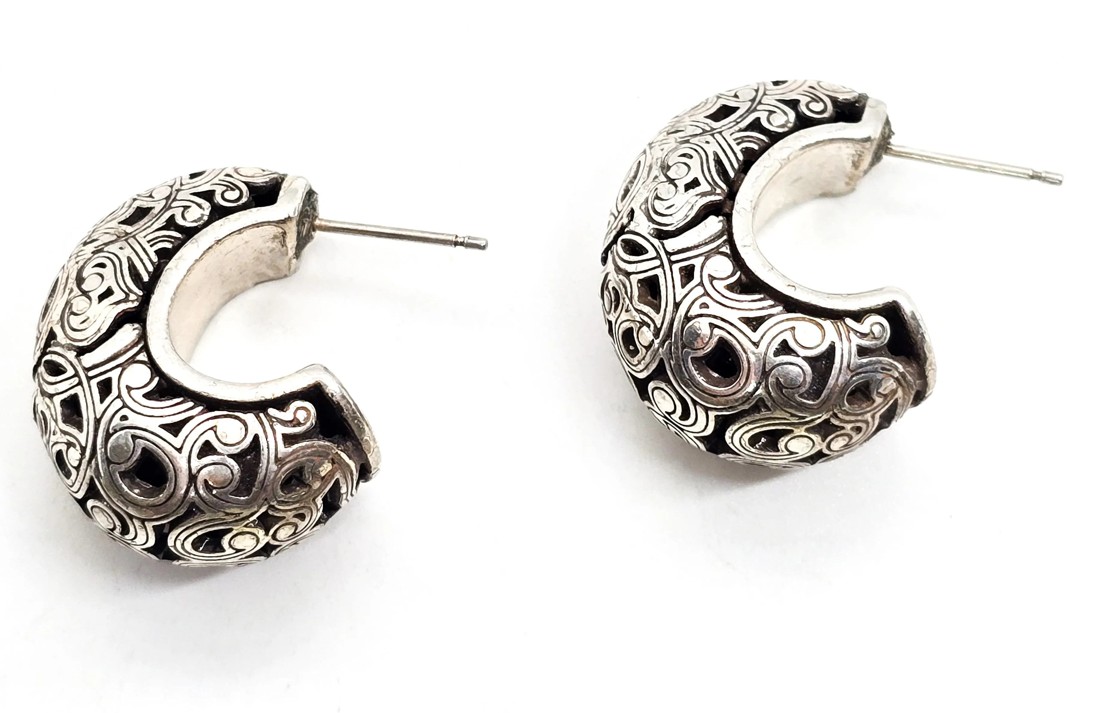 Balinese Tribal Open work filigree sterling silver plated retro hoop earrings