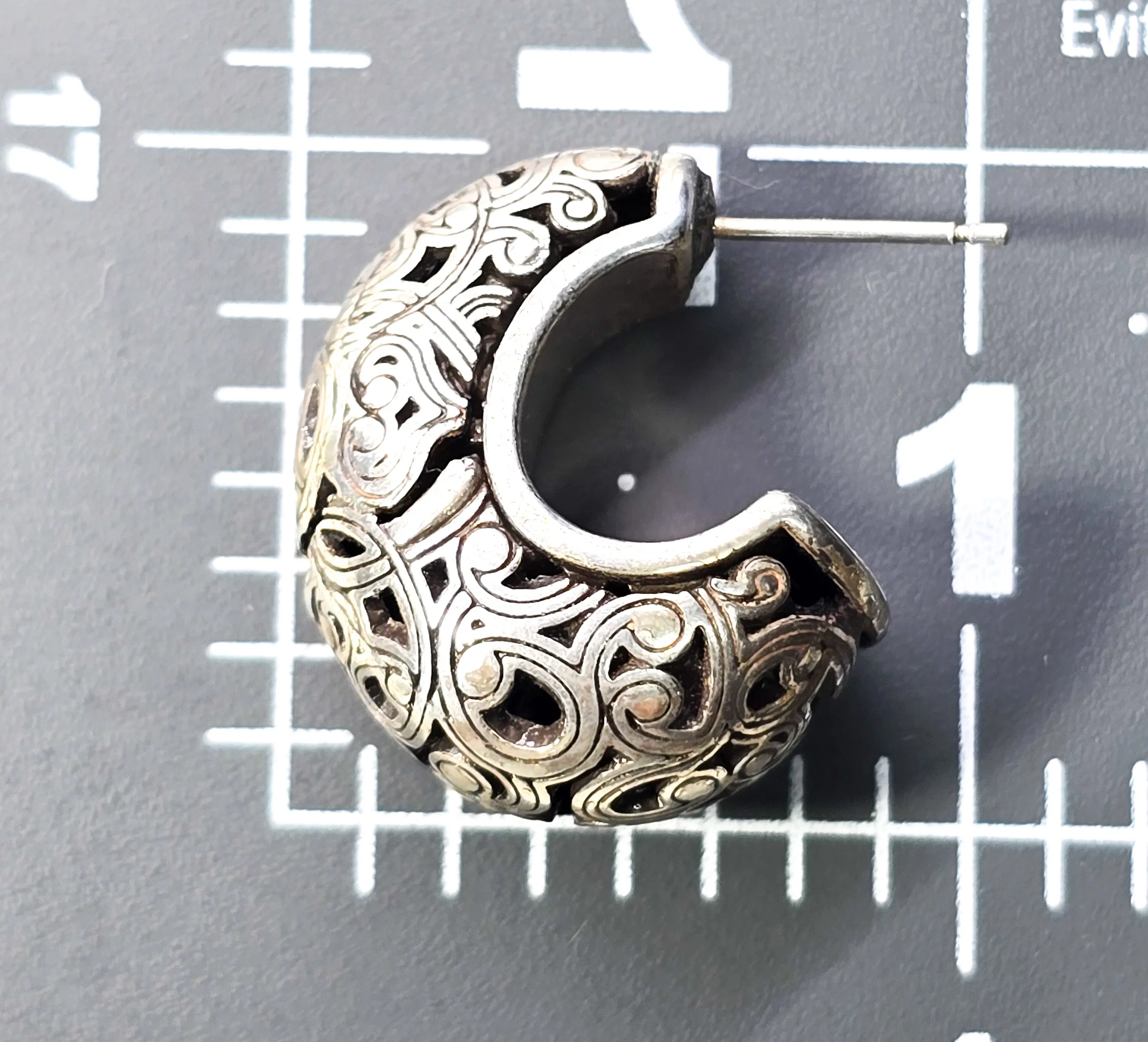 Balinese Tribal Open work filigree sterling silver plated retro hoop earrings