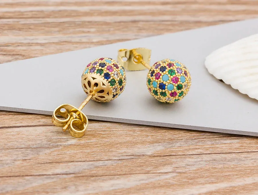 Ball Shape Shinning Copper Zircon Stud Earrings