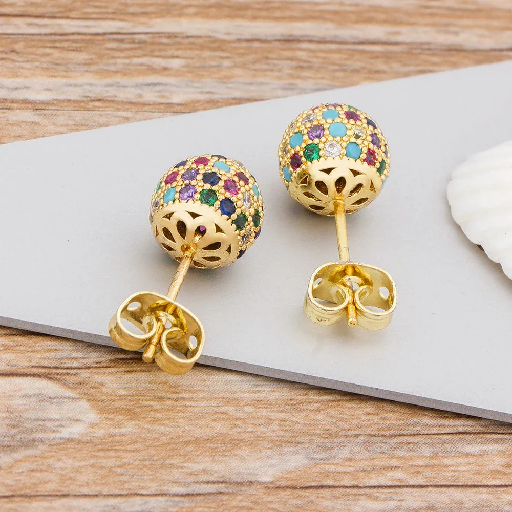 Ball Shape Shinning Copper Zircon Stud Earrings