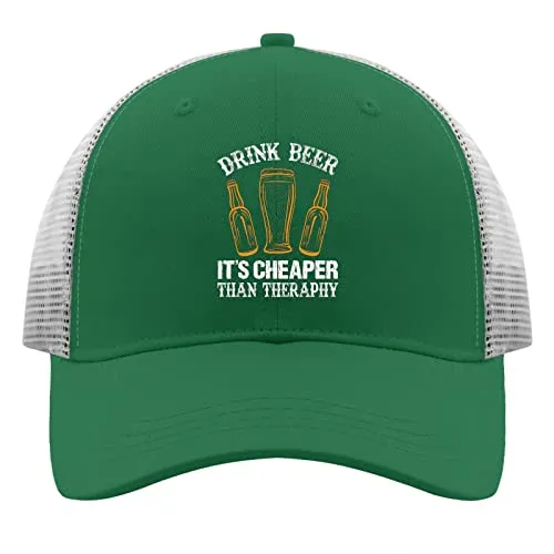 Baseball Caps Drink Beer It's Cheaper Than Therapy Beer Dad Hats, Vintage Dad Hat for Women Green