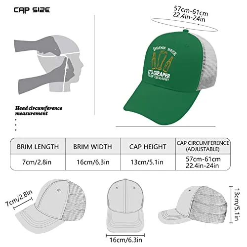 Baseball Caps Drink Beer It's Cheaper Than Therapy Beer Dad Hats, Vintage Dad Hat for Women Green