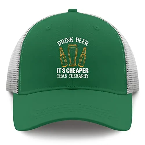 Baseball Caps Drink Beer It's Cheaper Than Therapy Beer Dad Hats, Vintage Dad Hat for Women Green