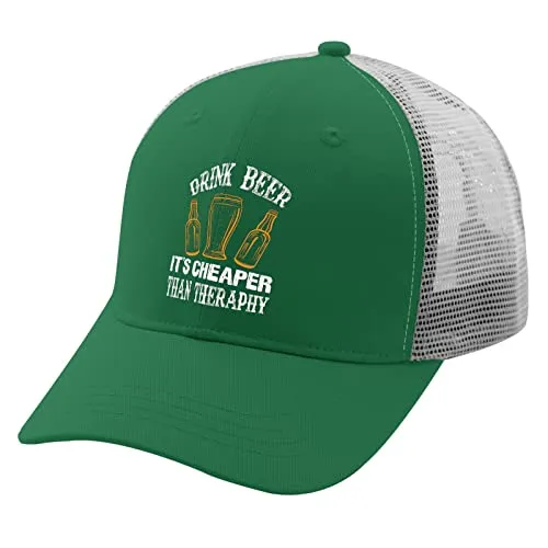 Baseball Caps Drink Beer It's Cheaper Than Therapy Beer Dad Hats, Vintage Dad Hat for Women Green