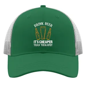 Baseball Caps Drink Beer It's Cheaper Than Therapy Beer Dad Hats, Vintage Dad Hat for Women Green