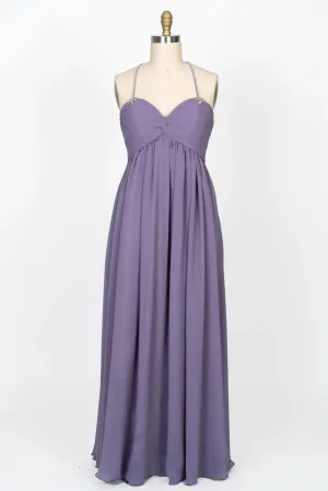 Beaded Strap Sweetheart Twist Knot Violet Chiffon Bridesmaid Dress