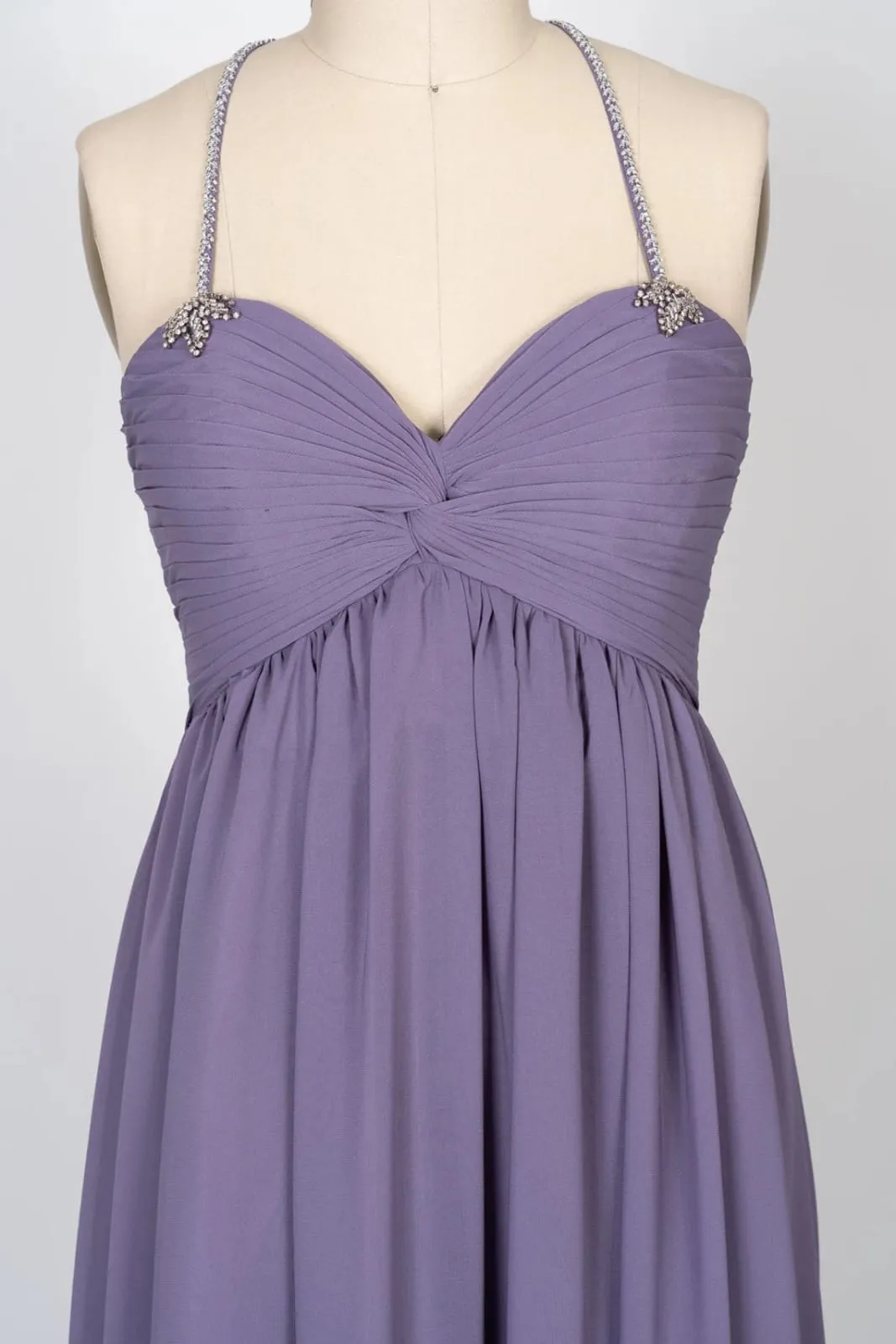 Beaded Strap Sweetheart Twist Knot Violet Chiffon Bridesmaid Dress