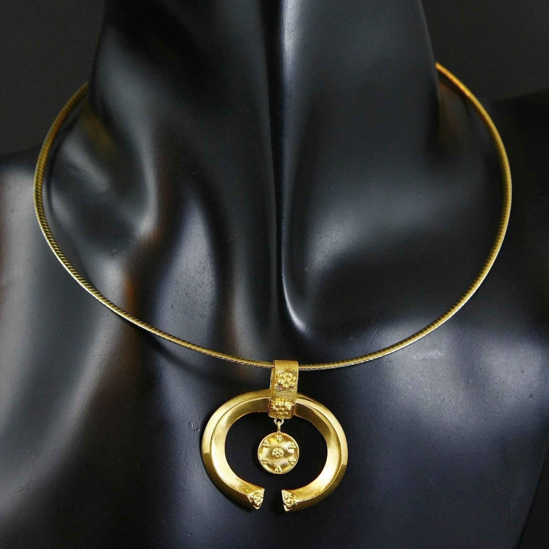 Beautiful and unique, Greek-inspired, open oval gold-plated pendant
