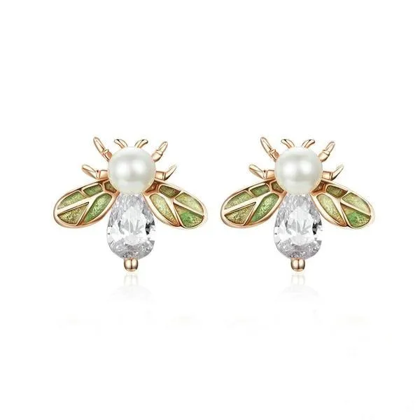 Bee Stud Pearl Earrings