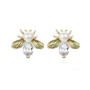 Bee Stud Pearl Earrings