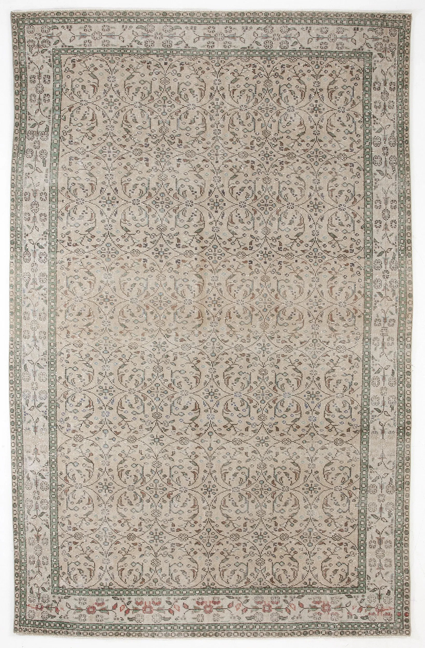 Beige Over Dyed Rug  | Retro Design Rug | Bleached Rug | Naturel Vintage Rug | Wool Rug  |  6'0'' x 9'10'' ft 184 x 300 cm
