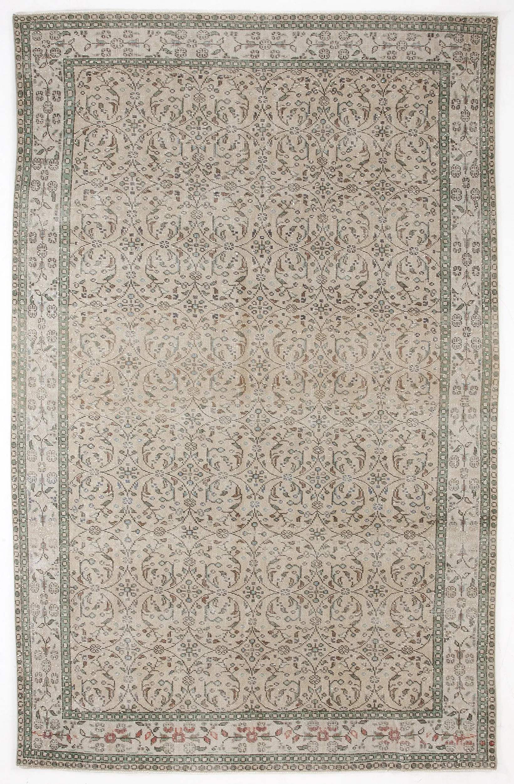 Beige Over Dyed Rug  | Retro Design Rug | Bleached Rug | Naturel Vintage Rug | Wool Rug  |  6'0'' x 9'10'' ft 184 x 300 cm