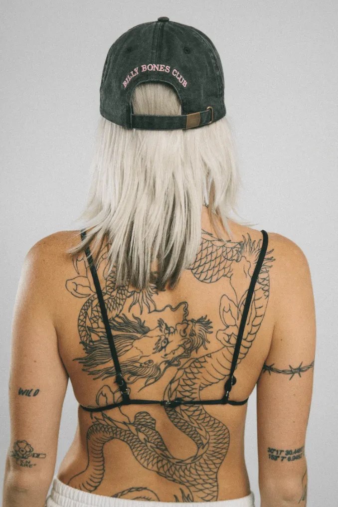 BILLY BONES CLUB BONES BARB DAD CAP - WASHED BLACK/PINK