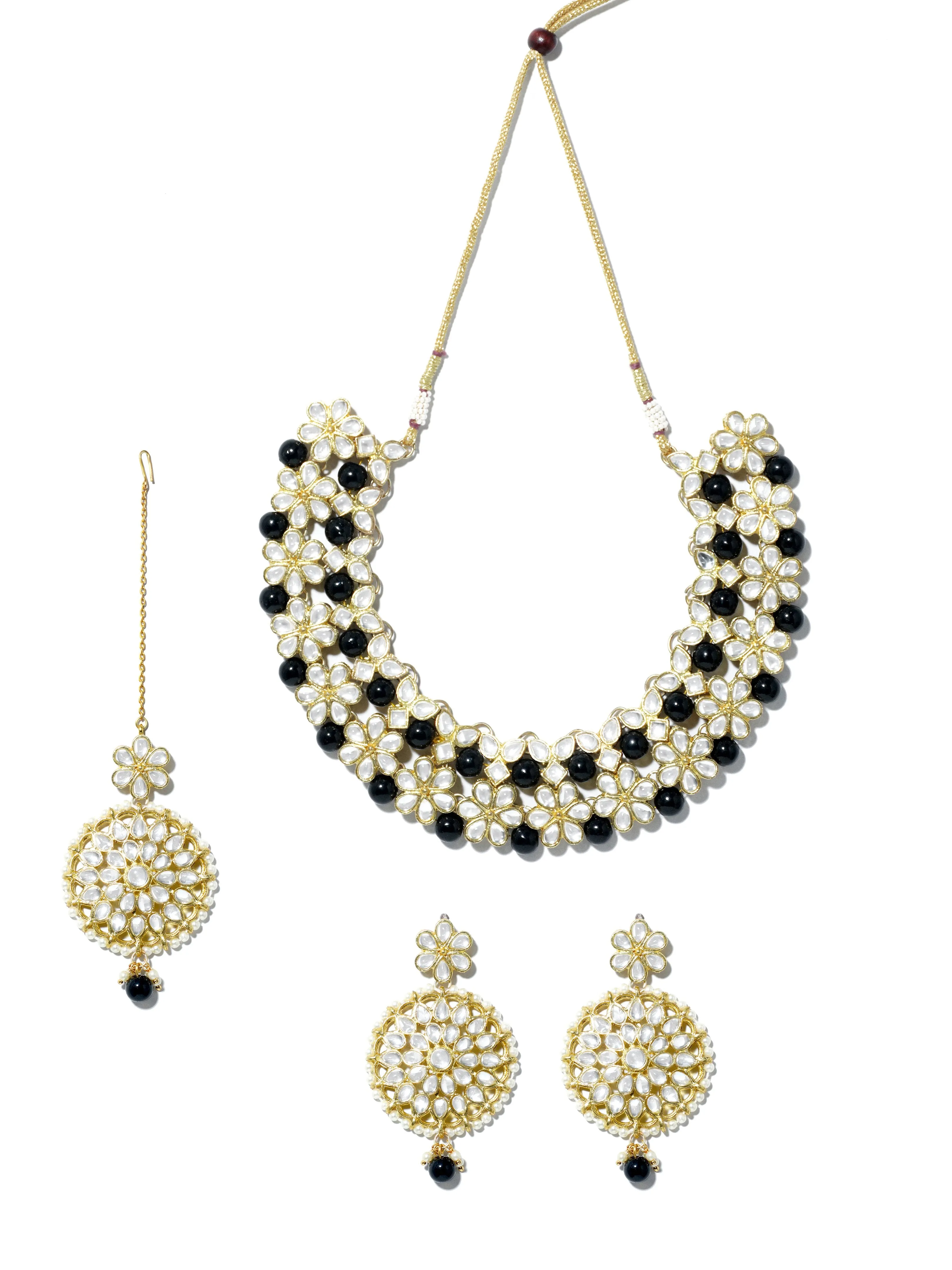 Black Beads Studded Kundan Choker Necklace Set
