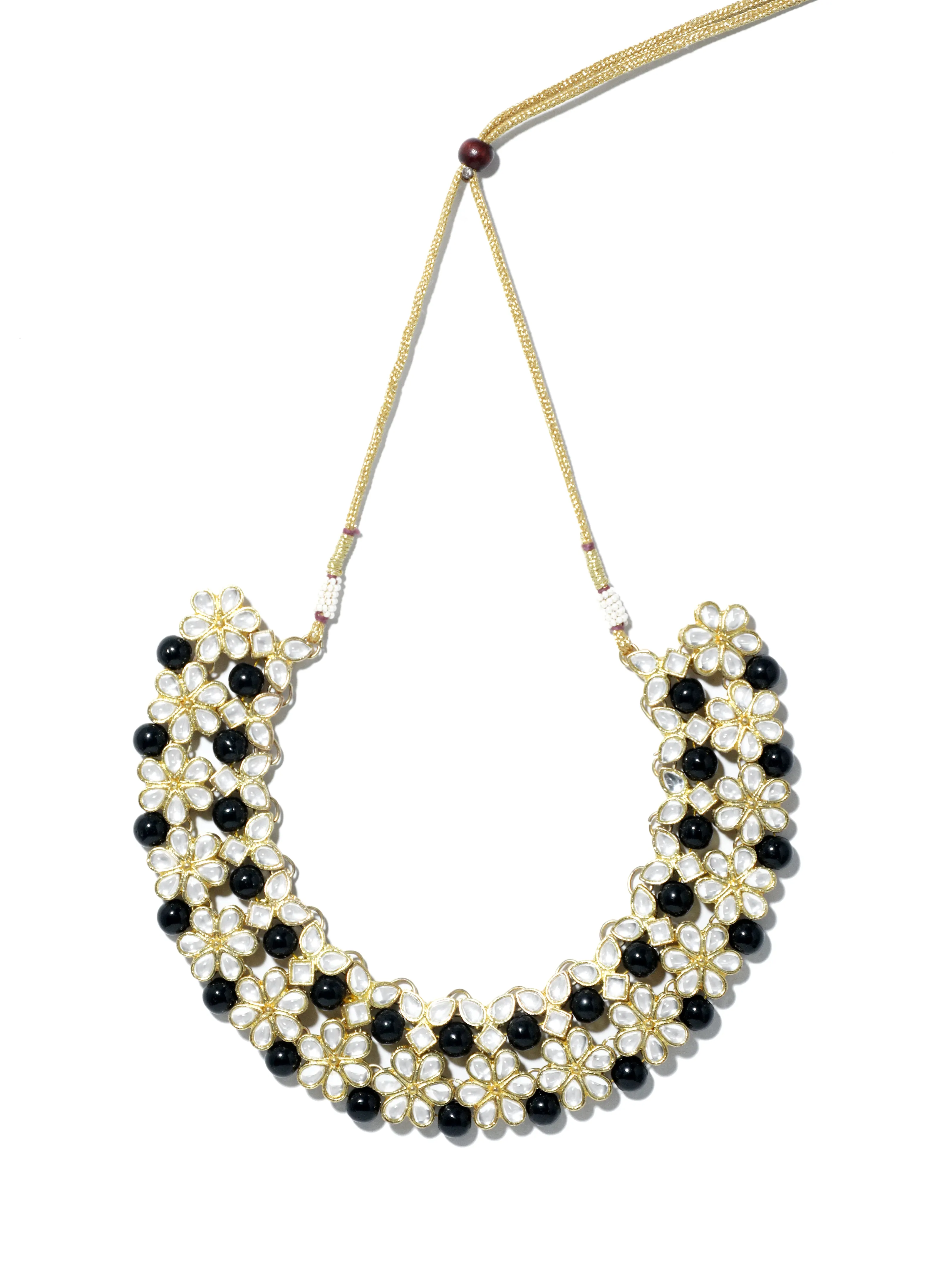 Black Beads Studded Kundan Choker Necklace Set