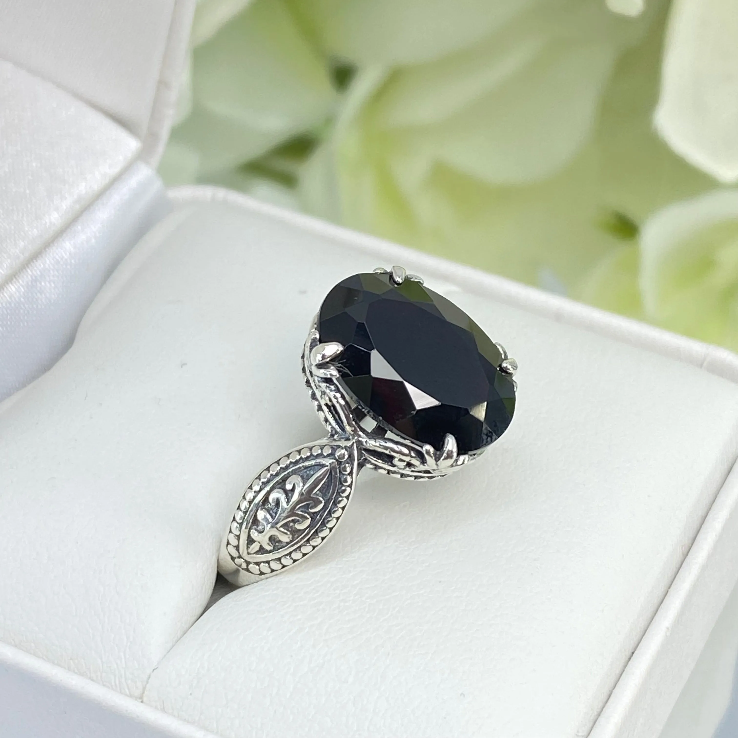 Black Onyx Ring, Size 7.5, CZ Gem, Dragon Gothic Jewelry #D133 - Ready to Ship