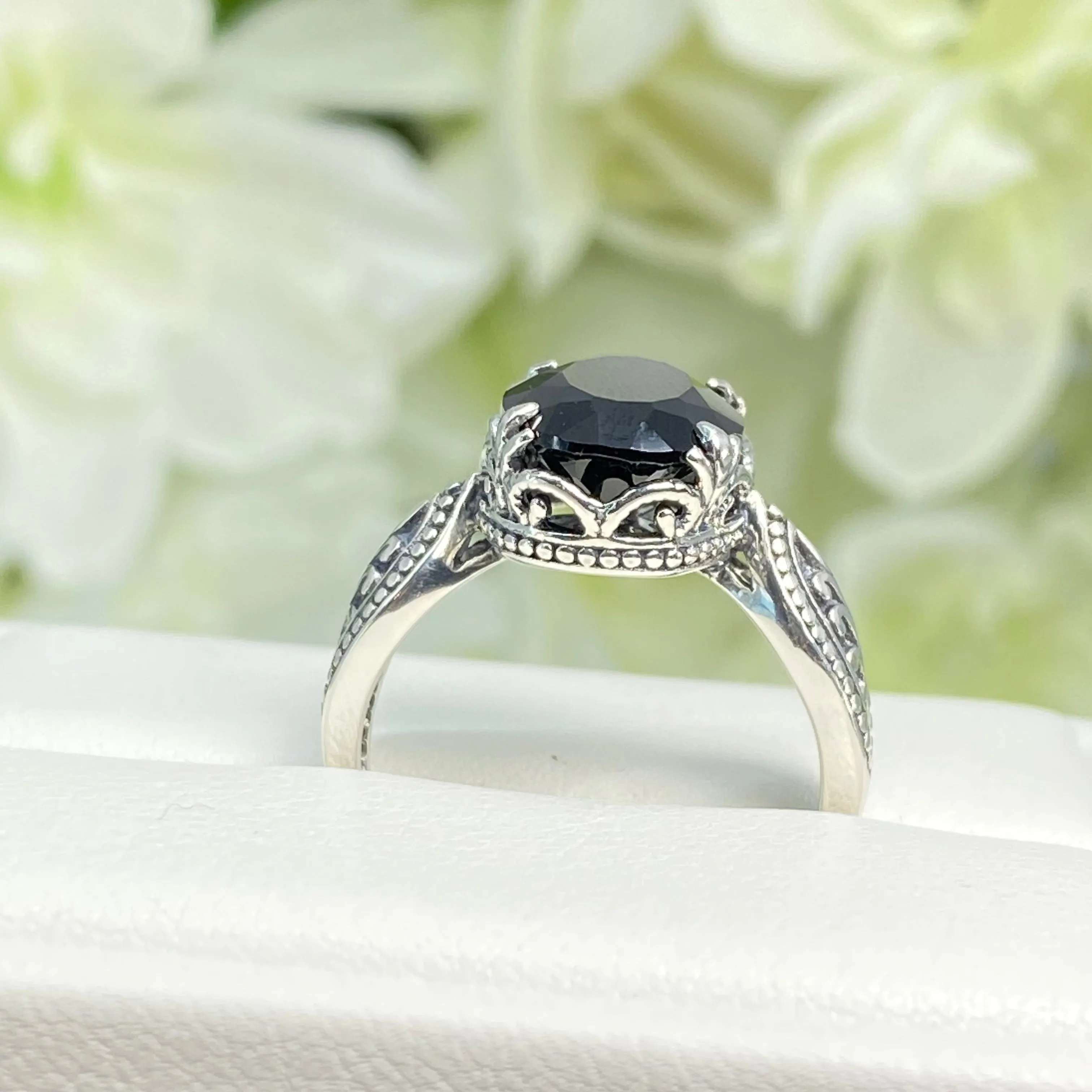 Black Onyx Ring, Size 7.5, CZ Gem, Dragon Gothic Jewelry #D133 - Ready to Ship
