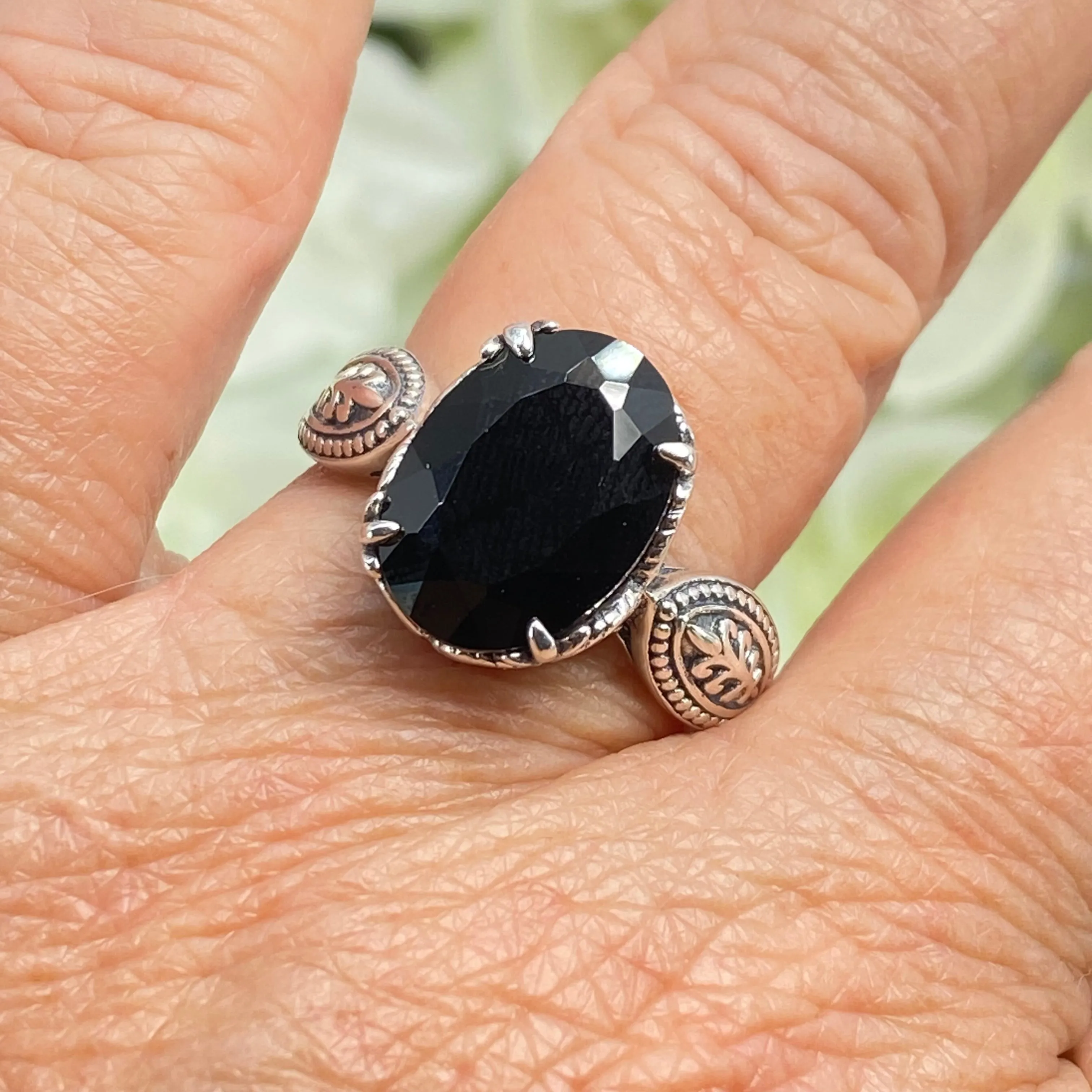 Black Onyx Ring, Size 7.5, CZ Gem, Dragon Gothic Jewelry #D133 - Ready to Ship