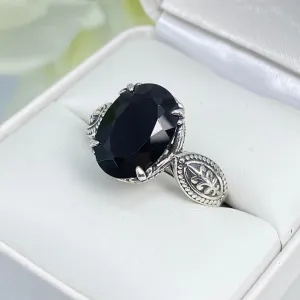 Black Onyx Ring, Size 7.5, CZ Gem, Dragon Gothic Jewelry #D133 - Ready to Ship