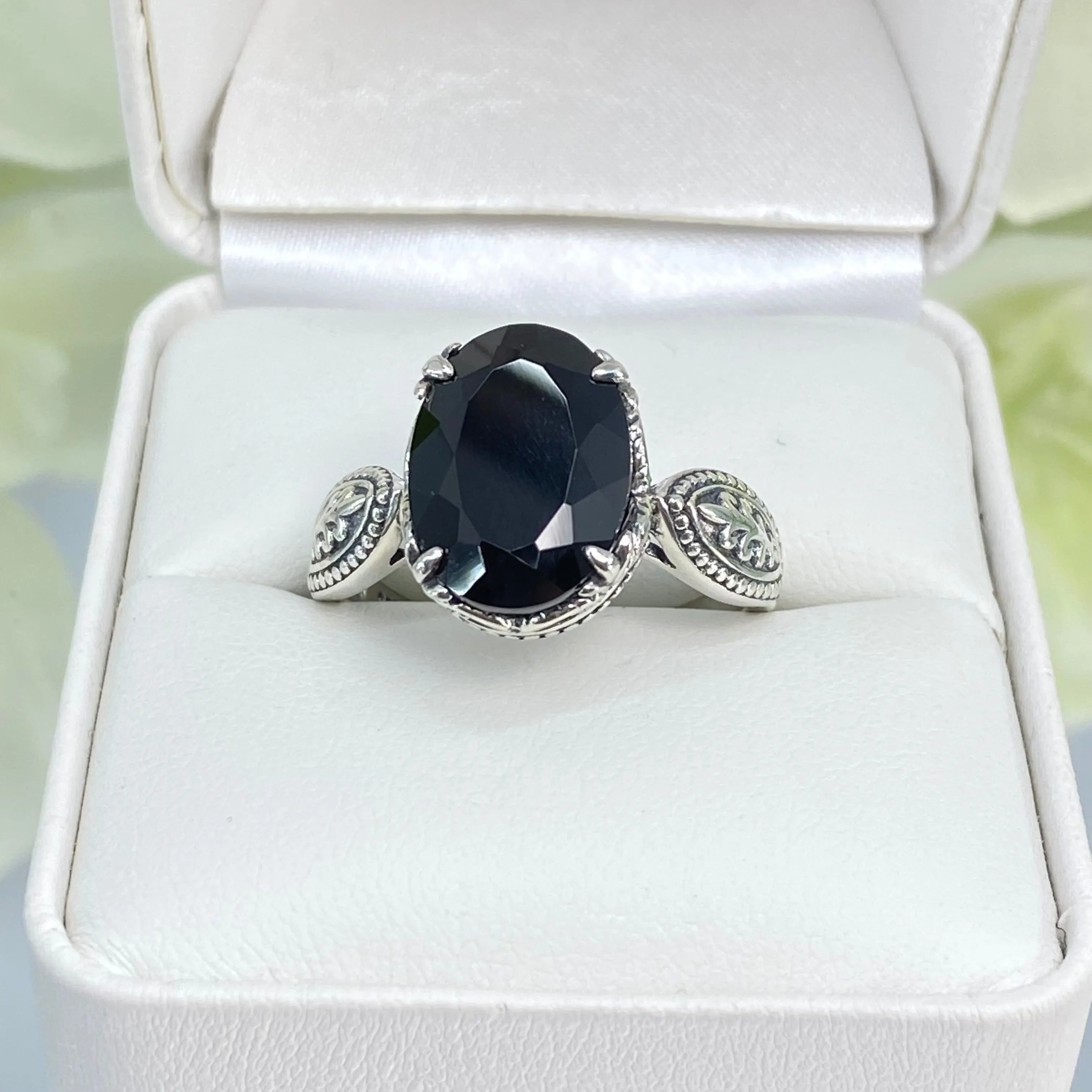 Black Onyx Ring, Size 7.5, CZ Gem, Dragon Gothic Jewelry #D133 - Ready to Ship