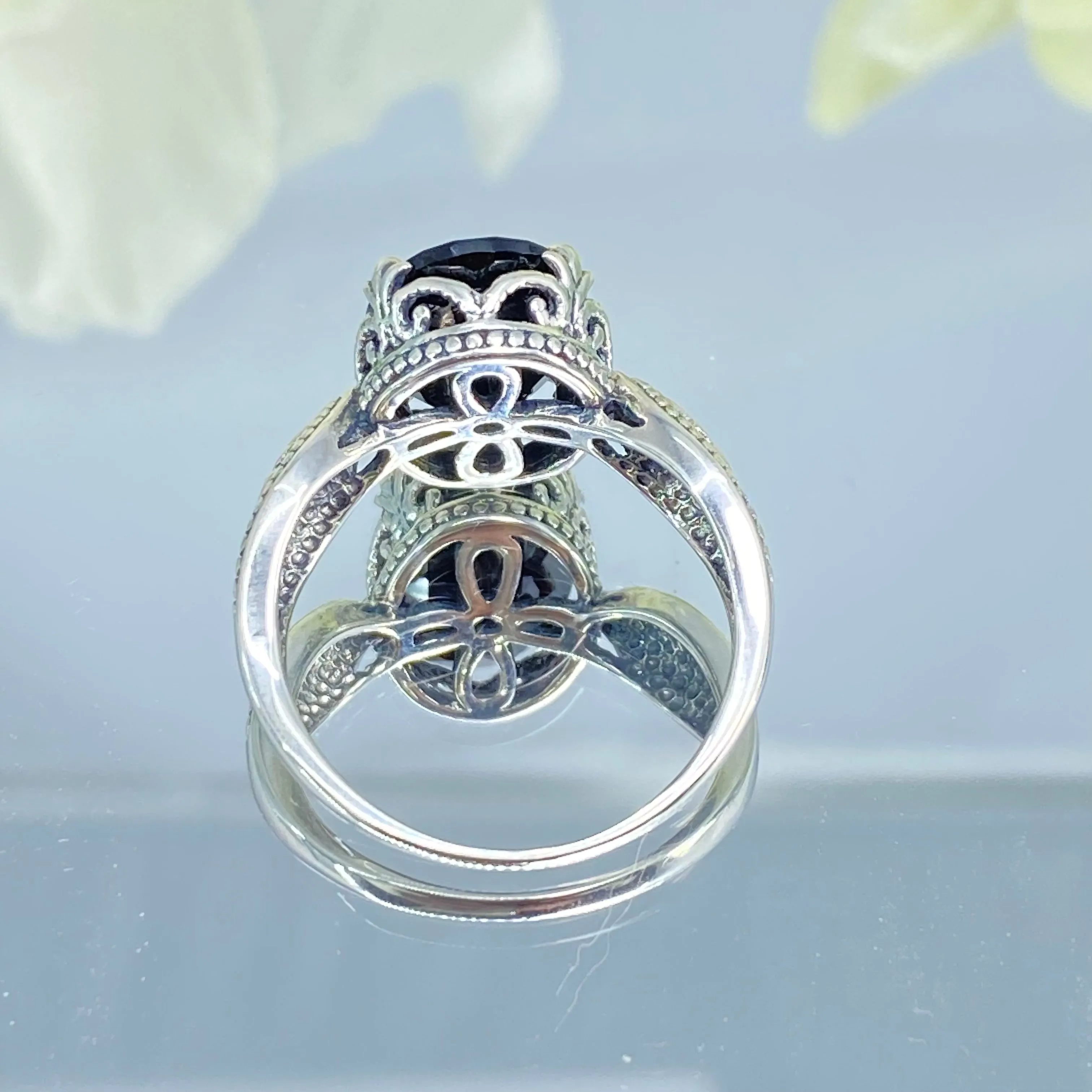 Black Onyx Ring, Size 7.5, CZ Gem, Dragon Gothic Jewelry #D133 - Ready to Ship