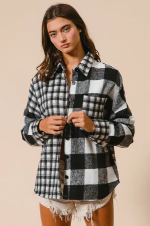 Black Plaid Fleece Button Down Long Sleeve Shirt