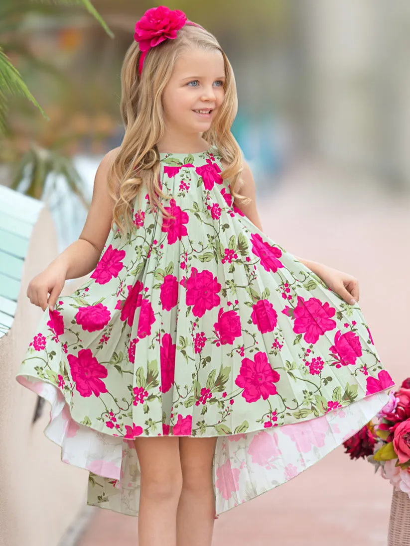 Blooming Garden Pleated Hi-Lo Dress