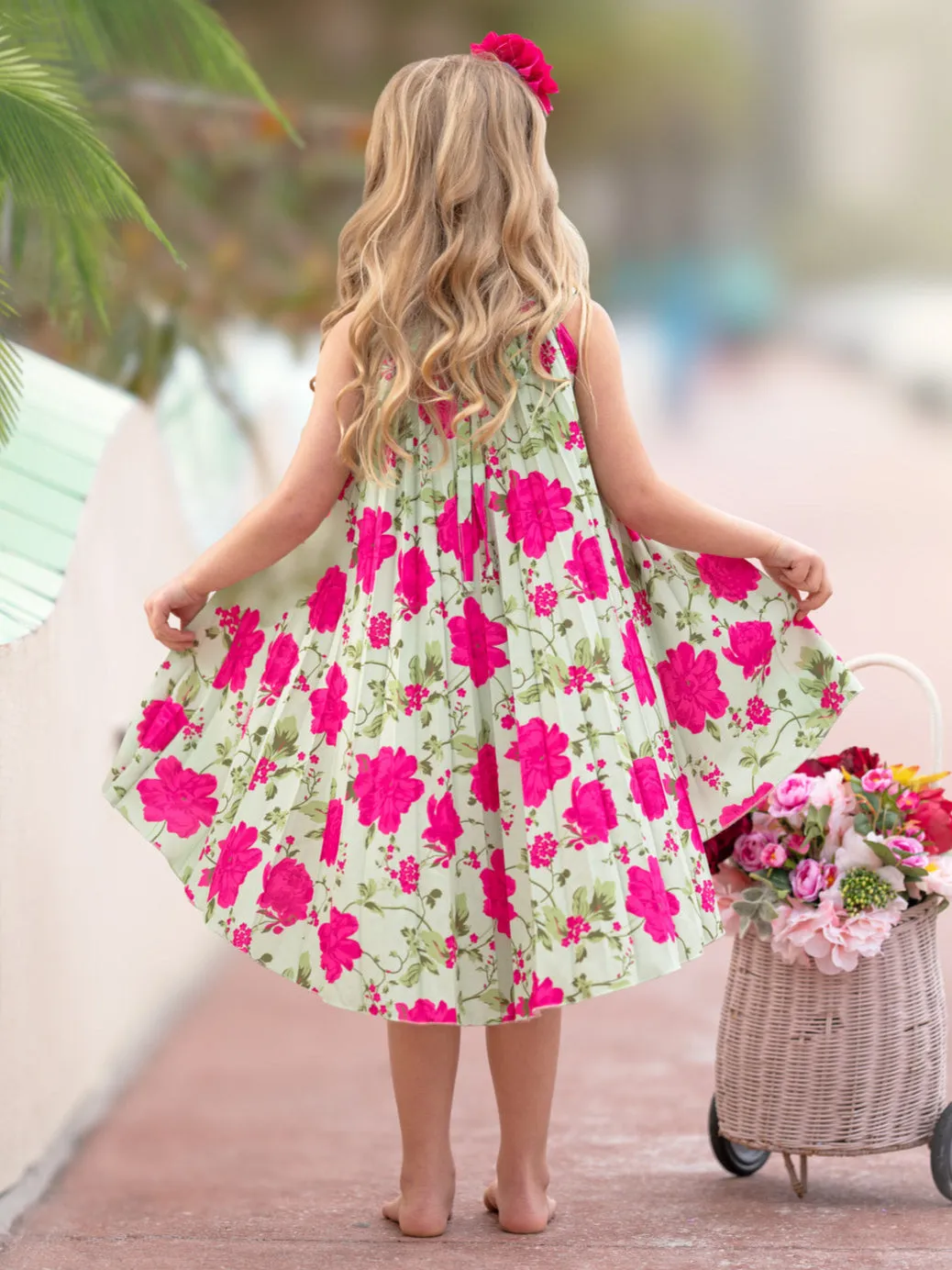 Blooming Garden Pleated Hi-Lo Dress