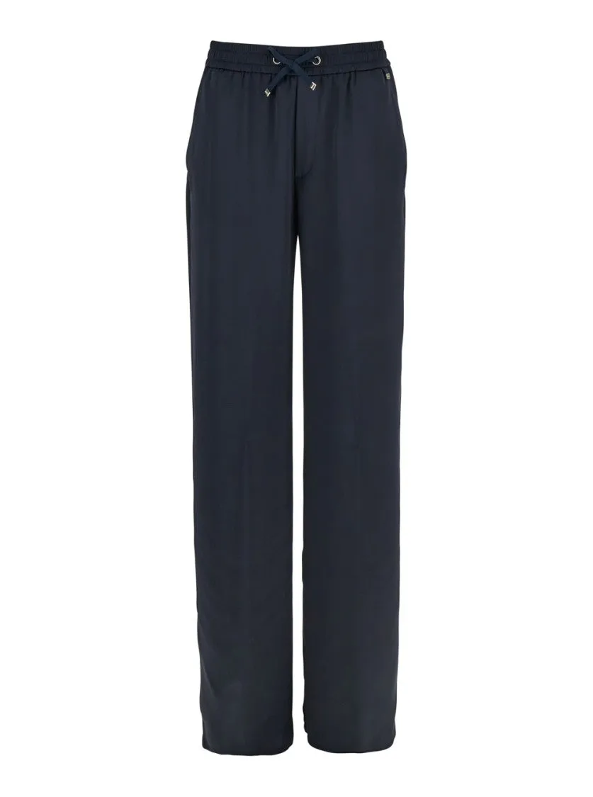 Blue Pants With Elastic Drawstring Waist