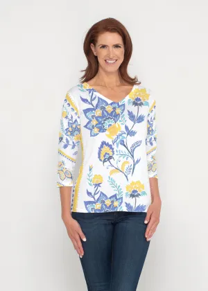 Bohemian Chintz Yellow (7898) ~ Signature 3/4 Sleeve V-Neck Top