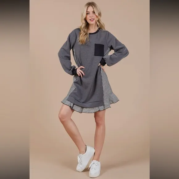 Boho Striped Patchwork Oversized Sweatshirt Dress