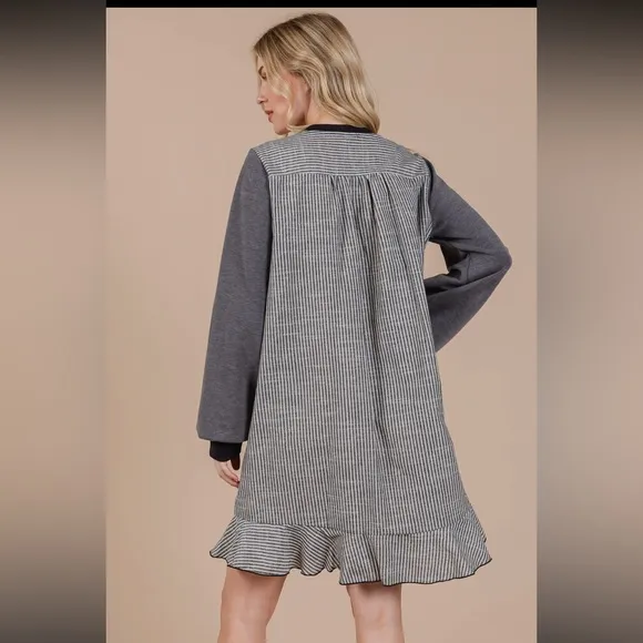 Boho Striped Patchwork Oversized Sweatshirt Dress