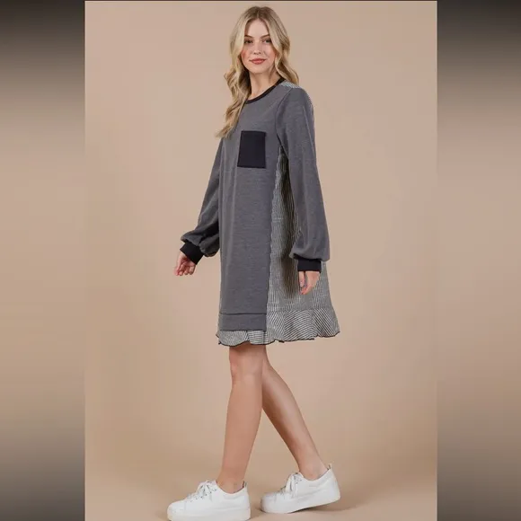 Boho Striped Patchwork Oversized Sweatshirt Dress