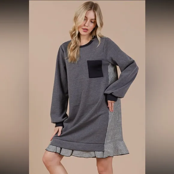 Boho Striped Patchwork Oversized Sweatshirt Dress