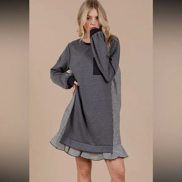 Boho Striped Patchwork Oversized Sweatshirt Dress