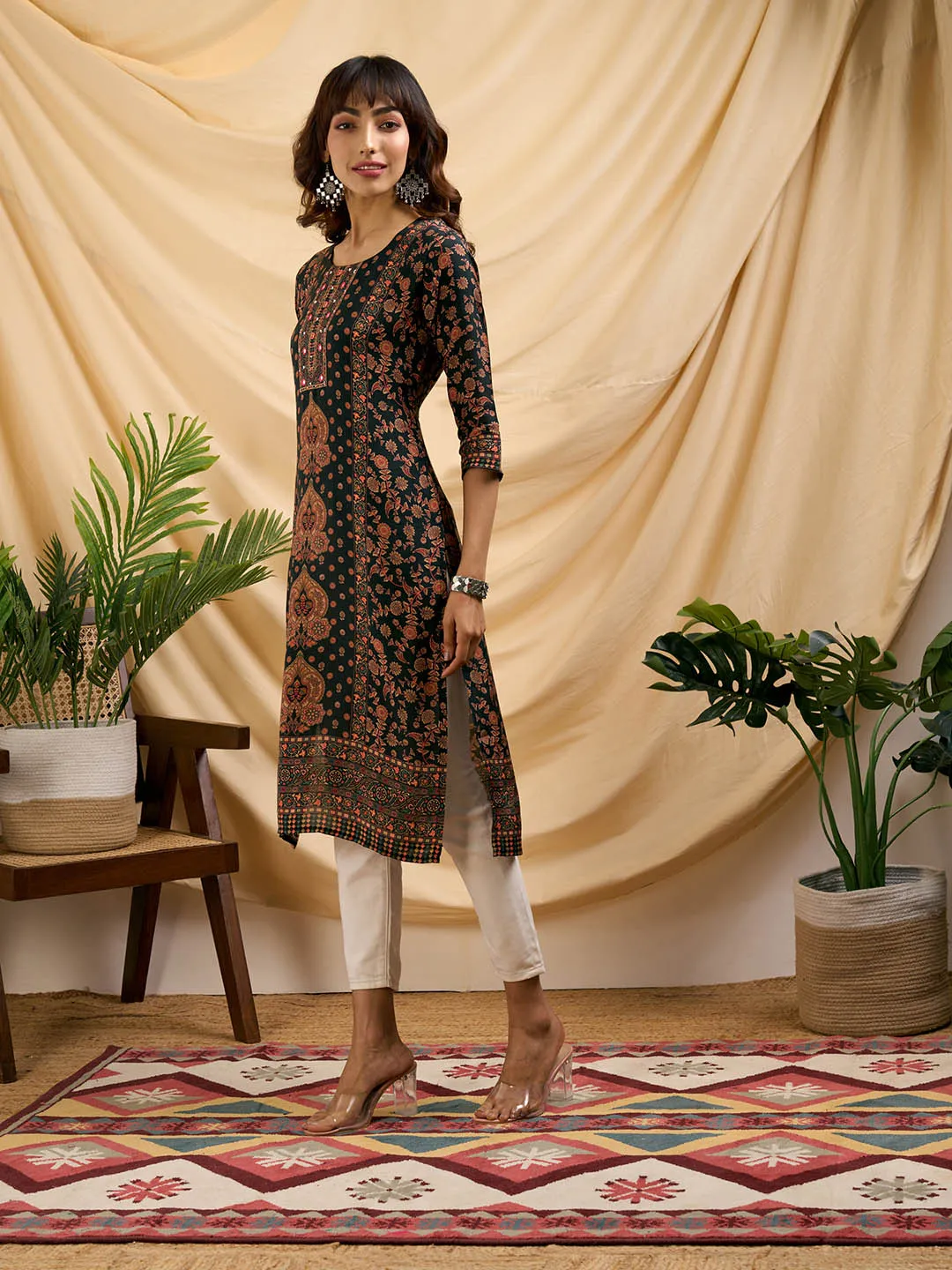Bottle Green Kurta - Women Muslin Comfort Fit Kurta - Zola