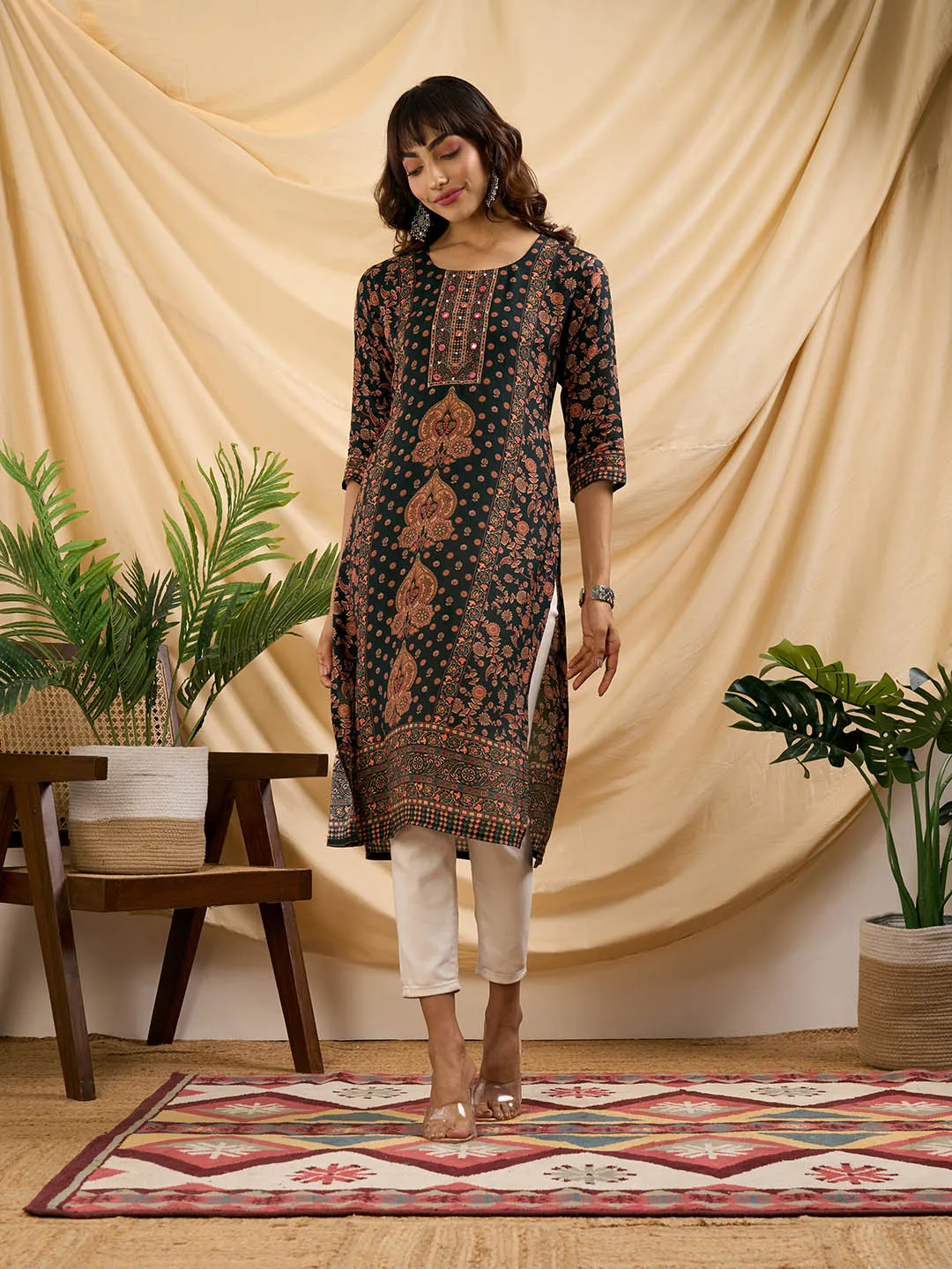 Bottle Green Kurta - Women Muslin Comfort Fit Kurta - Zola