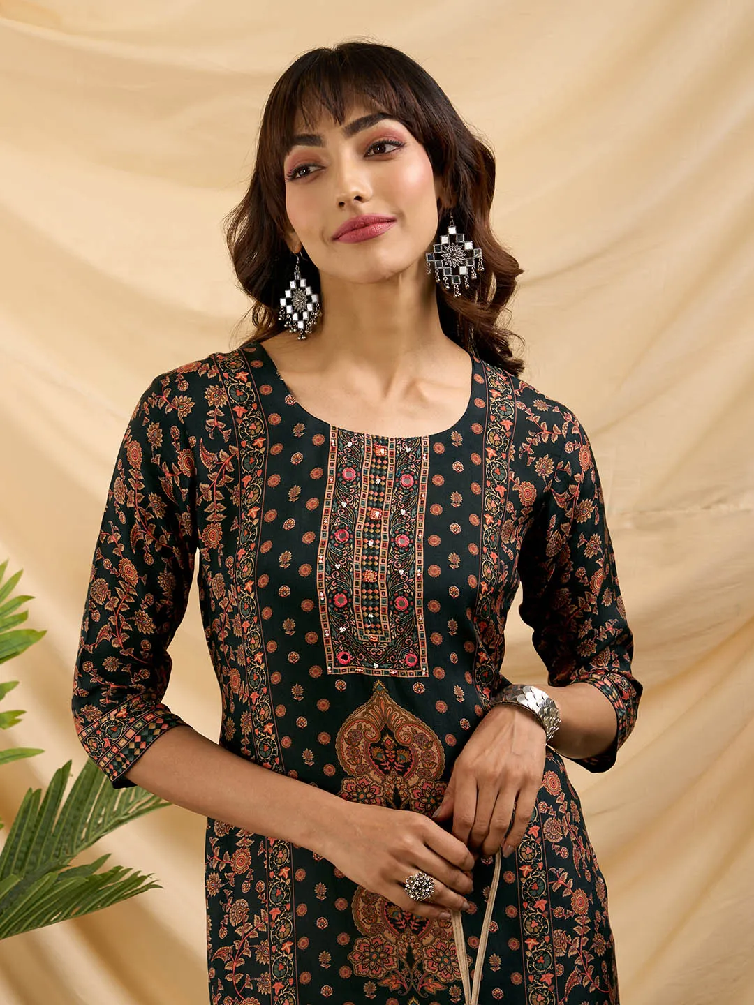 Bottle Green Kurta - Women Muslin Comfort Fit Kurta - Zola