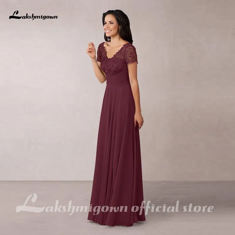 Burgundy Graceful Chiffon Lace Mother of the Bride Dresses