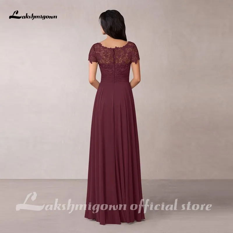 Burgundy Graceful Chiffon Lace Mother of the Bride Dresses