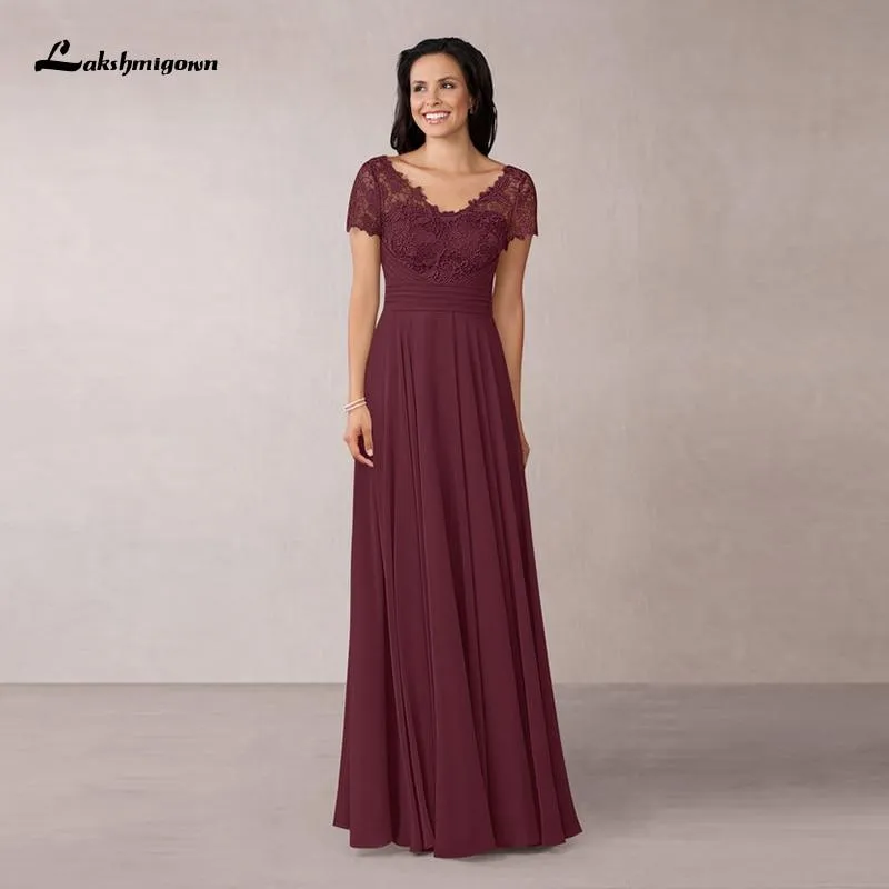 Burgundy Graceful Chiffon Lace Mother of the Bride Dresses